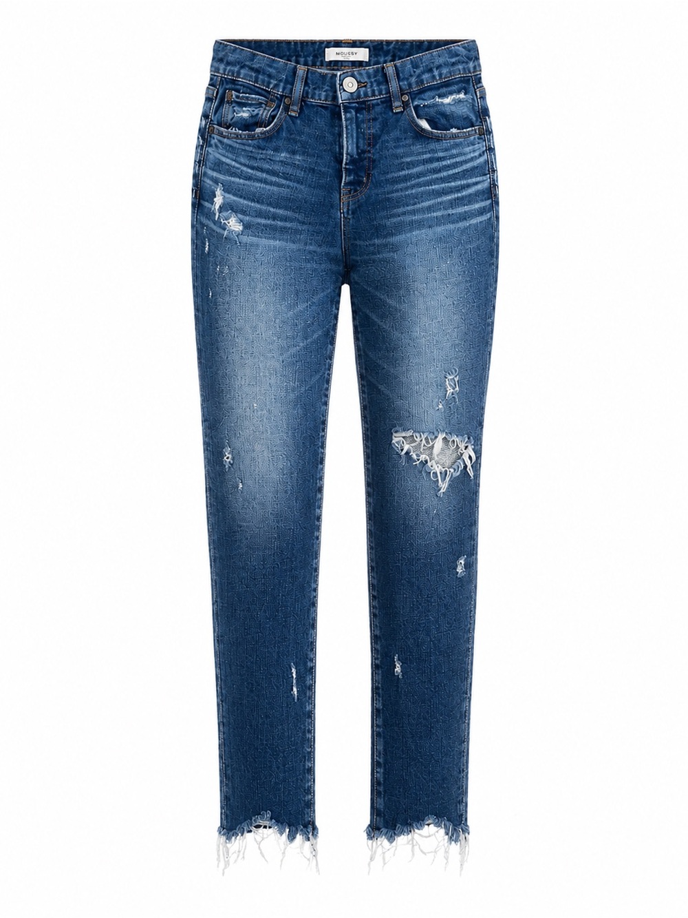 Moussy Distressed Dark Blue Skinny Jeans Size 28 Raw Hem Japanese Denim
